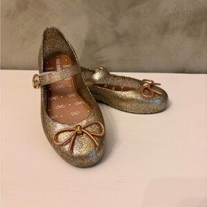 Mini Melissa Sparkling Gold Dress Shoes with Bow